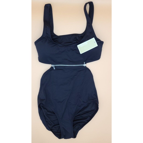 MICHAEL MICHAEL KORS CUT OUT ONE PIECE SWIMSUIT Zipper Front Black Size 8 NWT - Picture 3 of 5